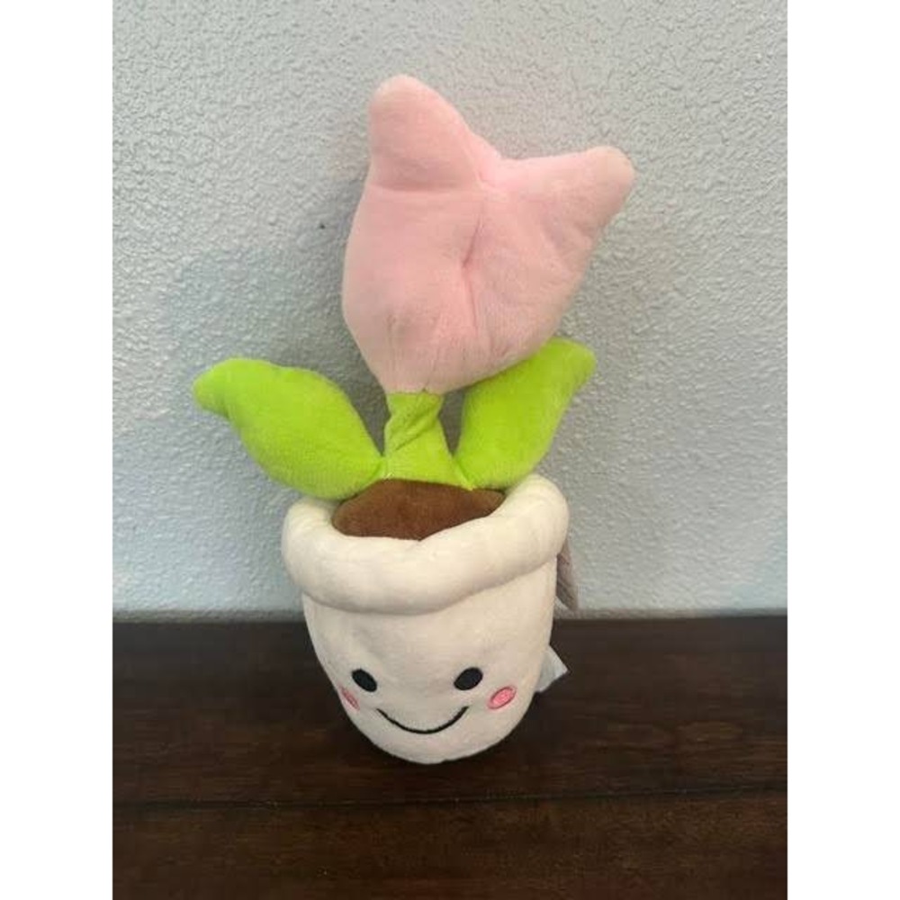 A&A Global Industries Plush Tulip Flower in Smiley Face Pot Pink Green White